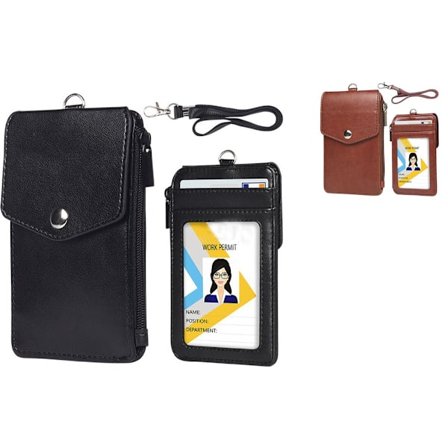 Badge Holder Snøre Badge Holder 2-delt Badge Holder med Lanyard, 1 Lynlåslomme & 4 Kortlommer, Krydstogtkort, Hotelnøglekort, Adgangskort, Sort