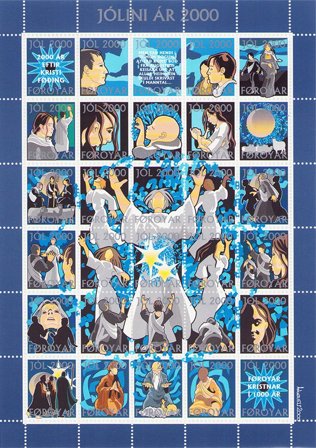 Færøerne - julmärkeark 2000 - Takket - Ufoldet