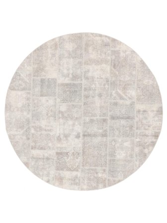 Håndknyttet Patchwork Ø 197 Ullteppe Lysegrå/Beige