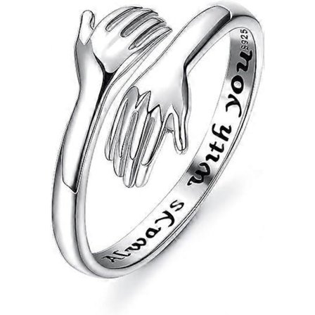 925 Sterling Sølv Klem Ring for Kvinner Justerbar Klemmende Hender Åpen Kjærlighet Løfte Vennskapsring