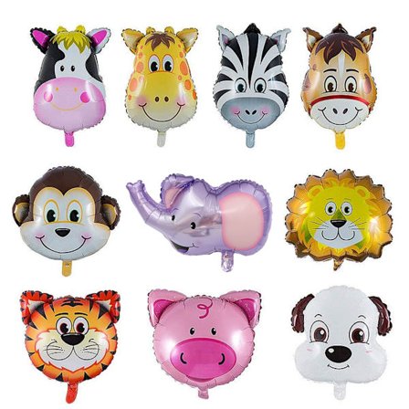 10 stk./parti Mini Zebra Tiger Monkey Deer Ko Børn Hoved Folie Balloner Dyr Luft Balloner Tema Festartikler