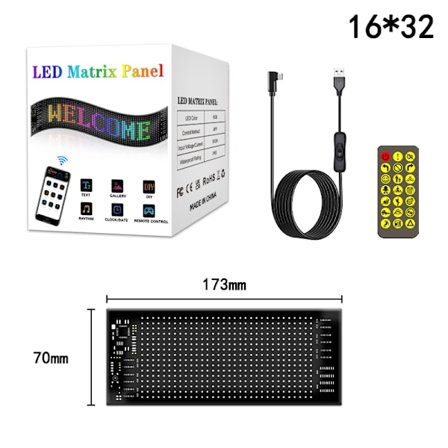 Fleksibel RGB LED Matrix Display 16x32 Pixels Bluetooth Programmerbar Rullende Tekstpanel til DIY Tøjtaske