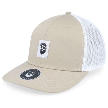 Bearded Man - Beige trucker Keps - Cap Man Woven 112 Split Khaki/White Trucker @ Hatstore