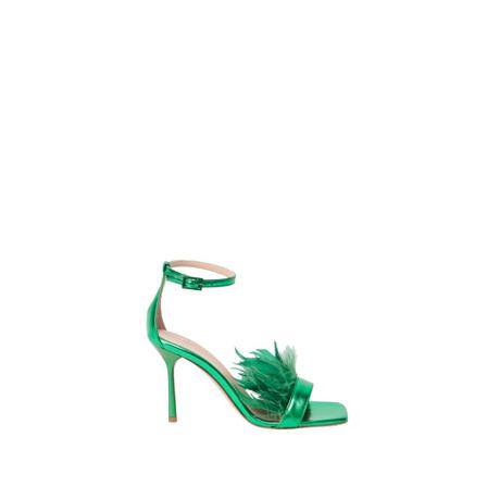 Liu Jo, Heeled Sandals With Feather Detail Zielony, Kobieta, Rozmiar: 40 EU