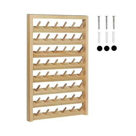 Trådhylla för 48 Spolar, Väggmonterad Trådhylla med Haken, Trä Broderi Organiserare F