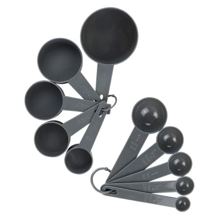 Mätkoppar och måttskedar i plast, set om 10 delar, baknings- och vägningsverktyg med graderad mätning, set med mätkoppar och måttskedar i plast
