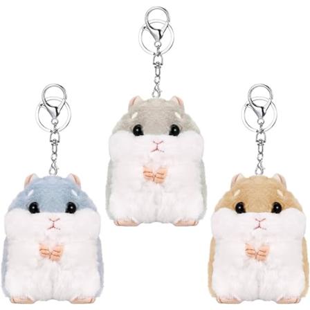 3 søte hamster nøkkelringer (blå brun grå), myk plysj nøkkelring,