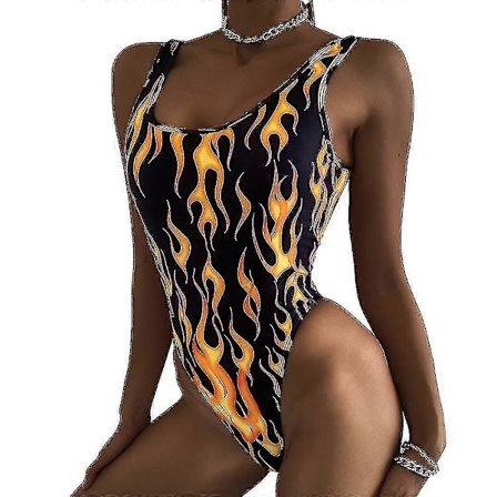 "Naisten yksiosainen painettu bikiniuimapuku seksikäs liekkiprintti tiukka uimapuku bikiniuimapuku uimapuku C" (FMY)