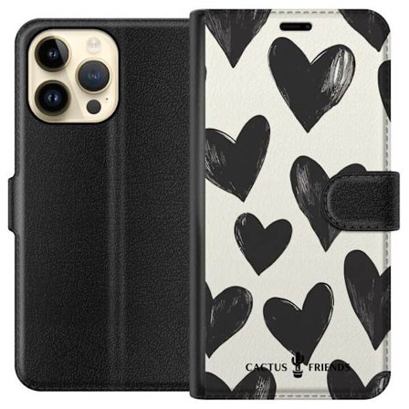 Yhteensopiva Lompakkokotelo Apple Apple iPhone 14 Pro Max Cactus and Friends - Bold Black Love Pattern