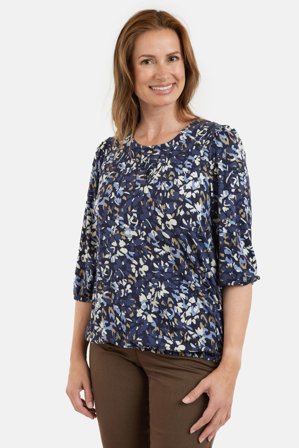 BRANDTEX - 3/4 Ærmet T-shirt - Navy Mix - Mønstret