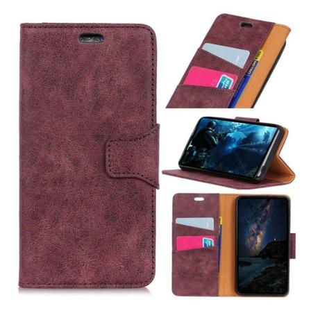 iPhone Xr Vintage Tyylinen Haljais Synteetti Nahkainen Lompakko Suojakotelo - Viinin Punainen Red