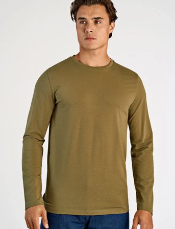 Lindbergh Basic O-Neck Stretch Tee L/S - Khaki green - S