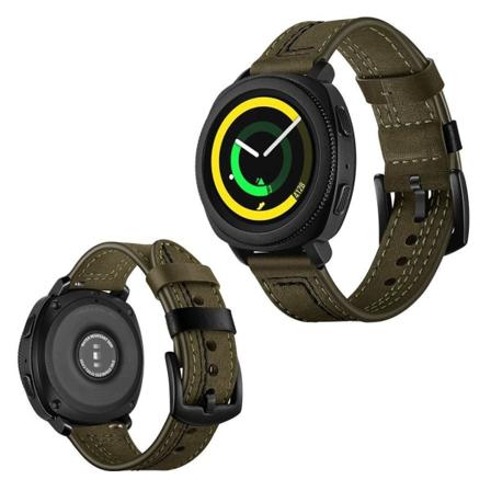 Samsung Gear Sport klockarmband i äkta läder med sömnadsdekor - Grön Grön