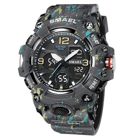 Smael Dual Time Herreur Mode Vandtæt Kvarts Digitalt Armbåndsur Vækkeur LED Baggrundslys Kalenderure 8008