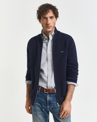 GANT - Cardigan i bomullspiqué til herre evening blue