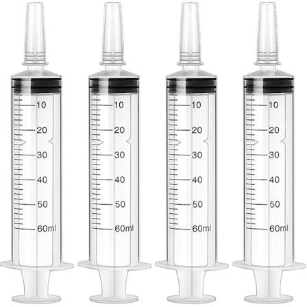 60 ml sprøyte 4-pakke plastsprøyte med hette Matningssprøyte for kjæledyr Individuelt pakkede sprøyter Målesprøyte Steril for laboratorier, teppe, 