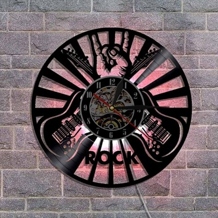 Musikvynil väggklocka - Rockgitarr LED-ljus väggklocka - Vinylklocka - Vardagsrumsväggdekor - Unika presenter till musikälskare