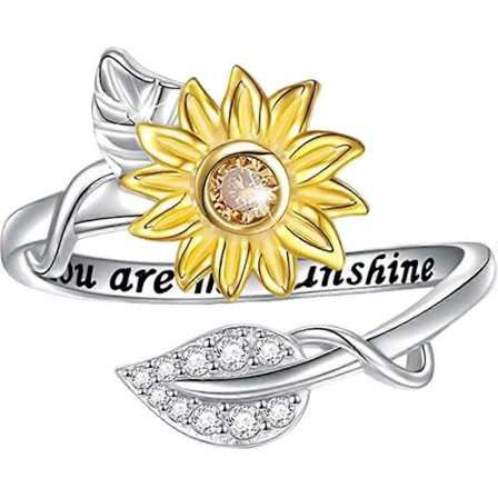 Solsikke Ring Rhinestones Ring Justerbar Åben Ring Kvinder Finger Dekoration