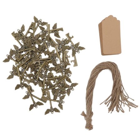 50 sett Flaskeåpner Retro Vakker nøkkelform Vinåpner Ølkorketrekker med etikett for bryllupsgaver