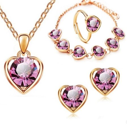 Crystal Heart Halsband Örhängen GULD&ROSA