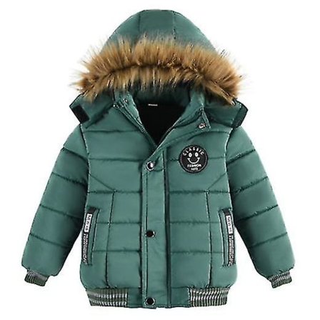 Vinterjacka med huva för barn, bomullsjackor med fuskpälskrage
