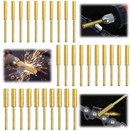 30 Stk. Slibesæt til motorsavskæde, Diamant motorsavskædesliber, Motorsavskæde fil, 3 forskellige størrelser til motorsavsskæring og slibning