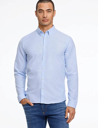 Lindbergh Yarn Dyed Oxford Superflex Shirt - Blue - XL