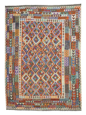 Hand Woven Kilim Afghan Old Style Rug 302X390 Brown/Dark Grey