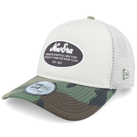 New Era - Beige Trucker Cap - Oval Patch Camo Stone/Camo A-Frame Trucker @ Hatstore
