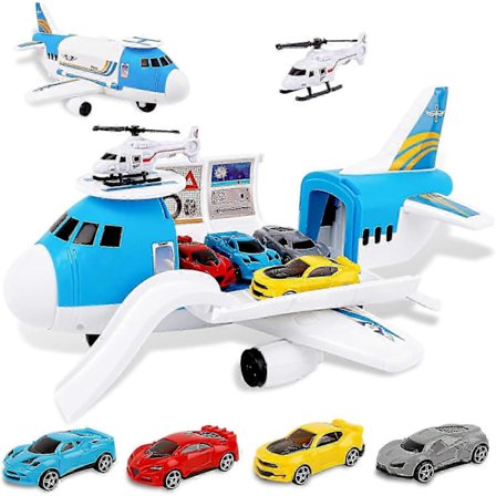 Transportfly, transportfragtfly bil legetøjssæt til børn, inklusive 4 biler, 1 helikopterlegetøj