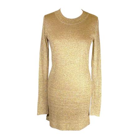 Chanel Vintage Pre-owned Cocktail Kjole in Metallic Knit Gul, Dame