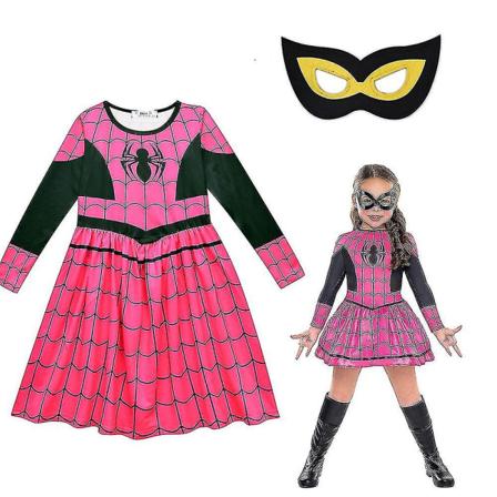 Spider Girls Kläder Halloween Fancy Dress Tecknad Spider Print Cosplay Kostym Outfits Med Mask CNMR 8-9 Years