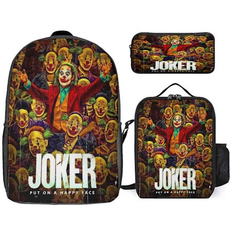 Joker Ryggsekksett Tegneserie Ryggsekker med Penal og Matpose Matboks Lett Reise Hverdagssekk Skoleutstyr