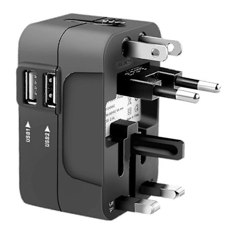 1-pack Universal Reseadapter 2 USB-portar Global Reseladdare Adapter Australien, USA, Storbritannien, Europa Konverteringsadapter USB-laddare