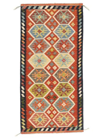 Handgewebt Kelim Afghan Old Stil Teppich 99X204 Dunkelrot/Rot
