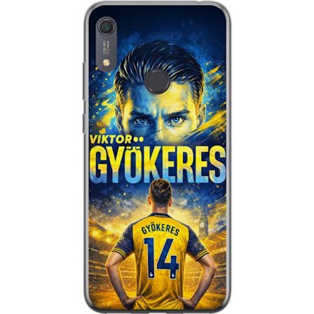 Kompatibelt Mobildeksel til Huawei Huawei Y6s (2019) Viktor Gyökeres fotballplakat i gult og blått med dramatisk stadionbakgrunn, sportillustrasjon