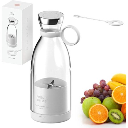 Kannettava tehosekoitin, johdoton kannettava mehupuristin hedelmämehuille smoothiepullo - valkoinen