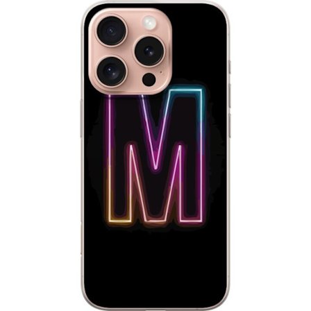 Yhteensopiva Puhelinkuori Apple Apple iPhone 16 Pro Neonkirjain M värinvaihtuva valotehoste mustaa taustaa vasten, moderni minimalistinen typografia