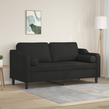 2-sits soffa med prydnadskuddar svart 140 cm tyg