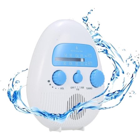 Duschradio - AM FM-radio - Nödradio - Badrumsradio med vridknapp - Batteriradio - IPX4 Vattentät duschradio - Liten bärbar radio