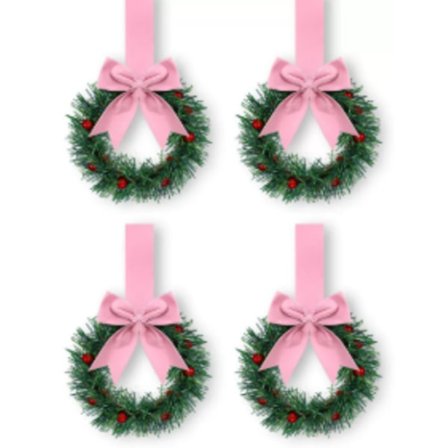 Cabinet Wreath Christmas with Rowan Berries & Bow - Festive Decoration for Kitchen and Windows - 4 PACK