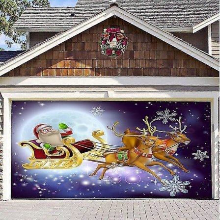 7x 4,9 m Glædelig Jul Julebanner Garageport Cover Stort Dør Cover