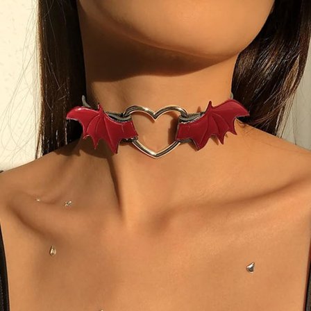 Rött Punk Läder Choker Halsband Gotisk Fladdermusvinge Halsband Personlighet Hjärta Halsband Halloween Halsband Justerbart för Kvinnor och Flickor
