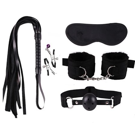 5 stk./sett SM Sexleketøy Erotiske Håndjern BDSM Bondage Sett Pisk Bind for Øynene Munnknebel Halsbånd Brystklyper Flørting for Voksenprodukter
