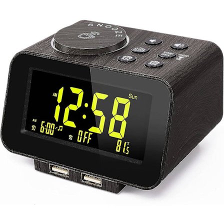 Digital väckarklockradio - 0-100 % dimmer, dubbelalarm med vardags-/helgläge, 6 ljud justerbara