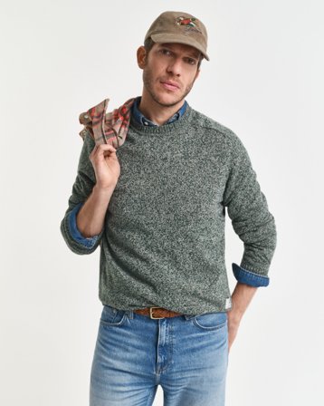 GANT Herren Mouliné Rundhalspullover aus Wollmix (XXL) Grün