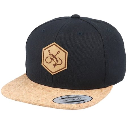 Skillfish - Fishing Hooks Patch Black/Cork Snapback Snapback Black Cap - @ Hatstore