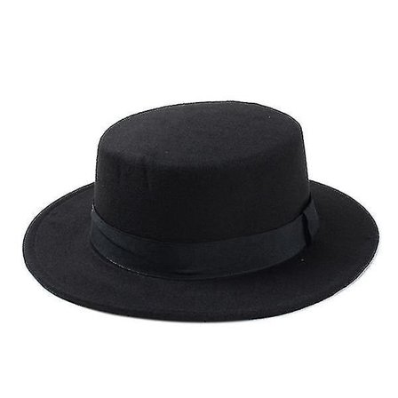 Ny Trendy Uld Grå Pork Pie Boatswain Flat Top Hat med Filt i Sort