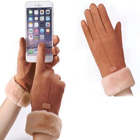 Fleeceforede touchscreen-handsker til damer, beige