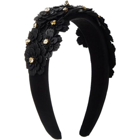 Festival Hårtilbehør Svarte Hårbånd Blomst Polstrede Hårbånd for Kvinner Jenter Utsmykkede Krystall Rhinestone Pannebånd